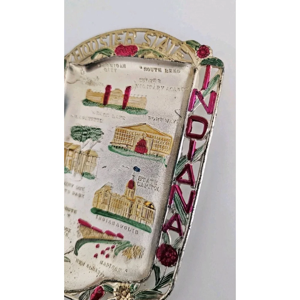 Collectible MCM Indiana Hoosier State Hand-Painted Souvenir Plate VTG Trinket
